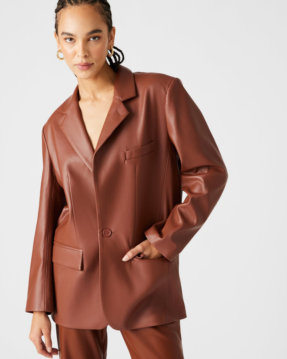 IMAAN FAUX LEATHER BLAZER COGNAC - SM REBOOTED