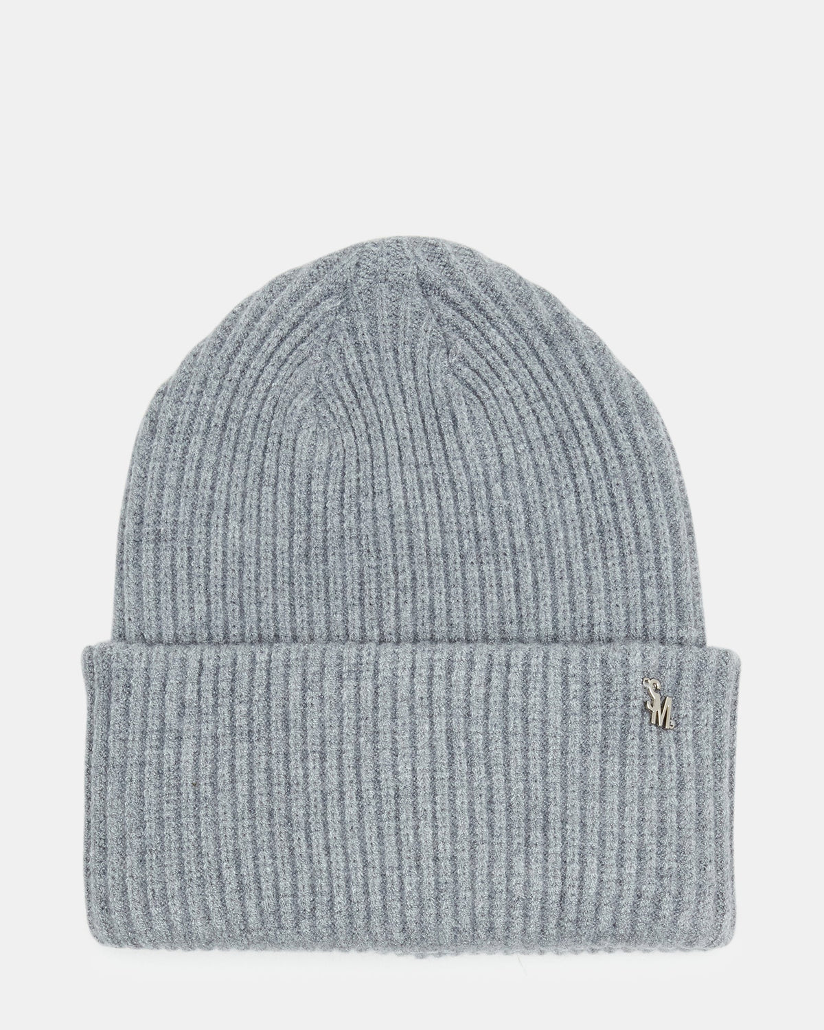 DOUBLE LAYER RIBBED KNIT BEANIE GREY
