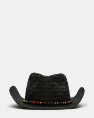 BEADED TRIM WESTERN HAT BLACK