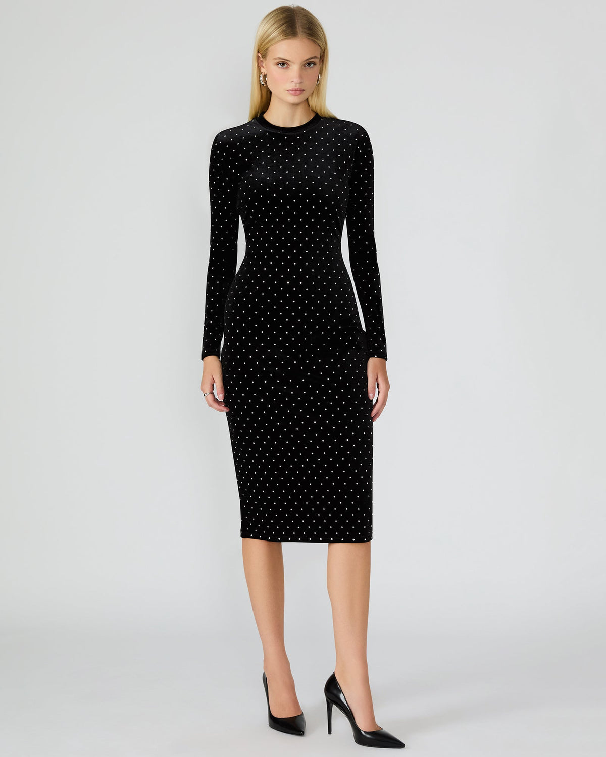 HAILEE STUDDED VELVET DRESS BLACK