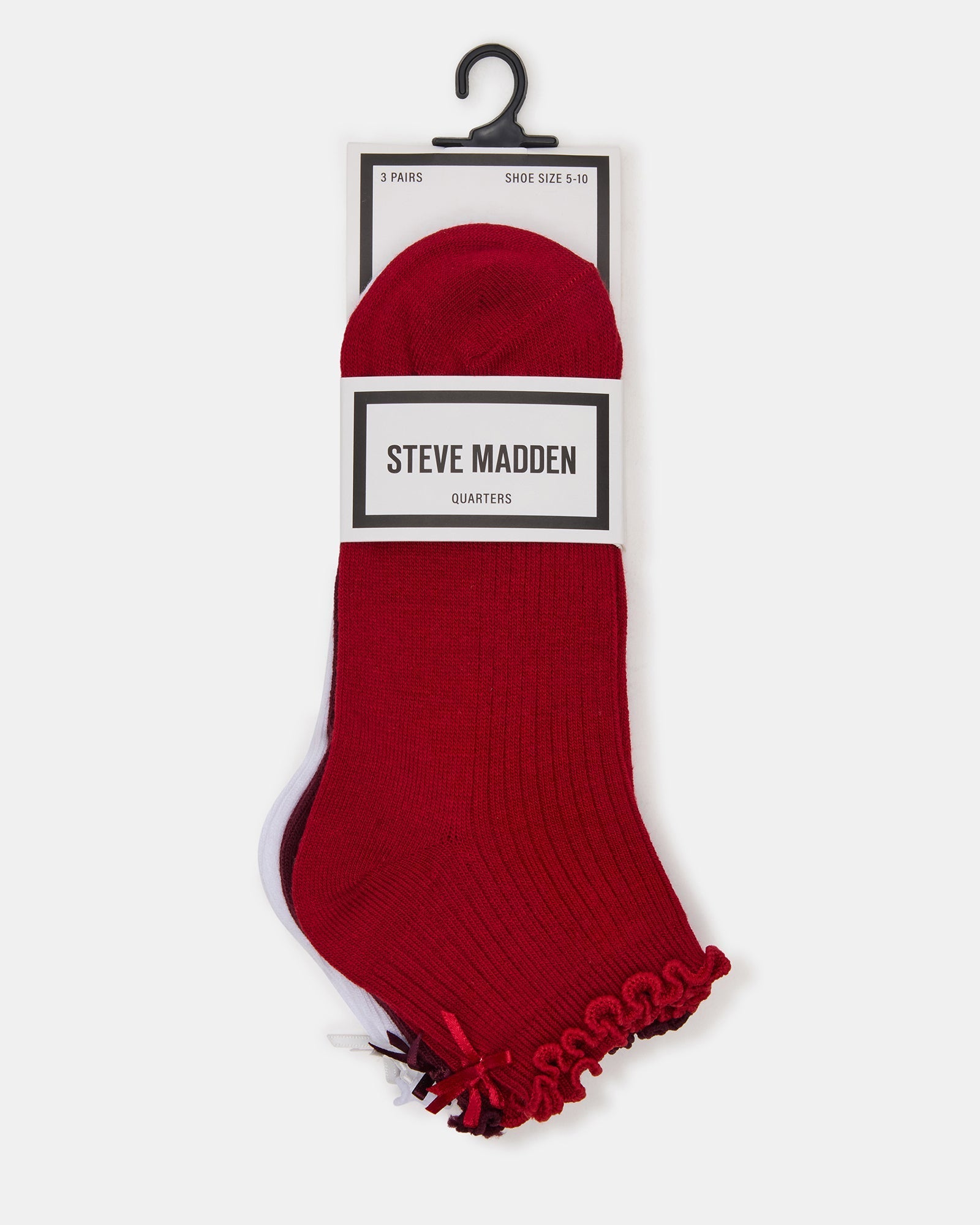 3 PACK MELODY LETTUCE EDGE BOW SOCKS RED MULTI